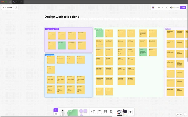 FigJam board showing the planning process for Bonfire